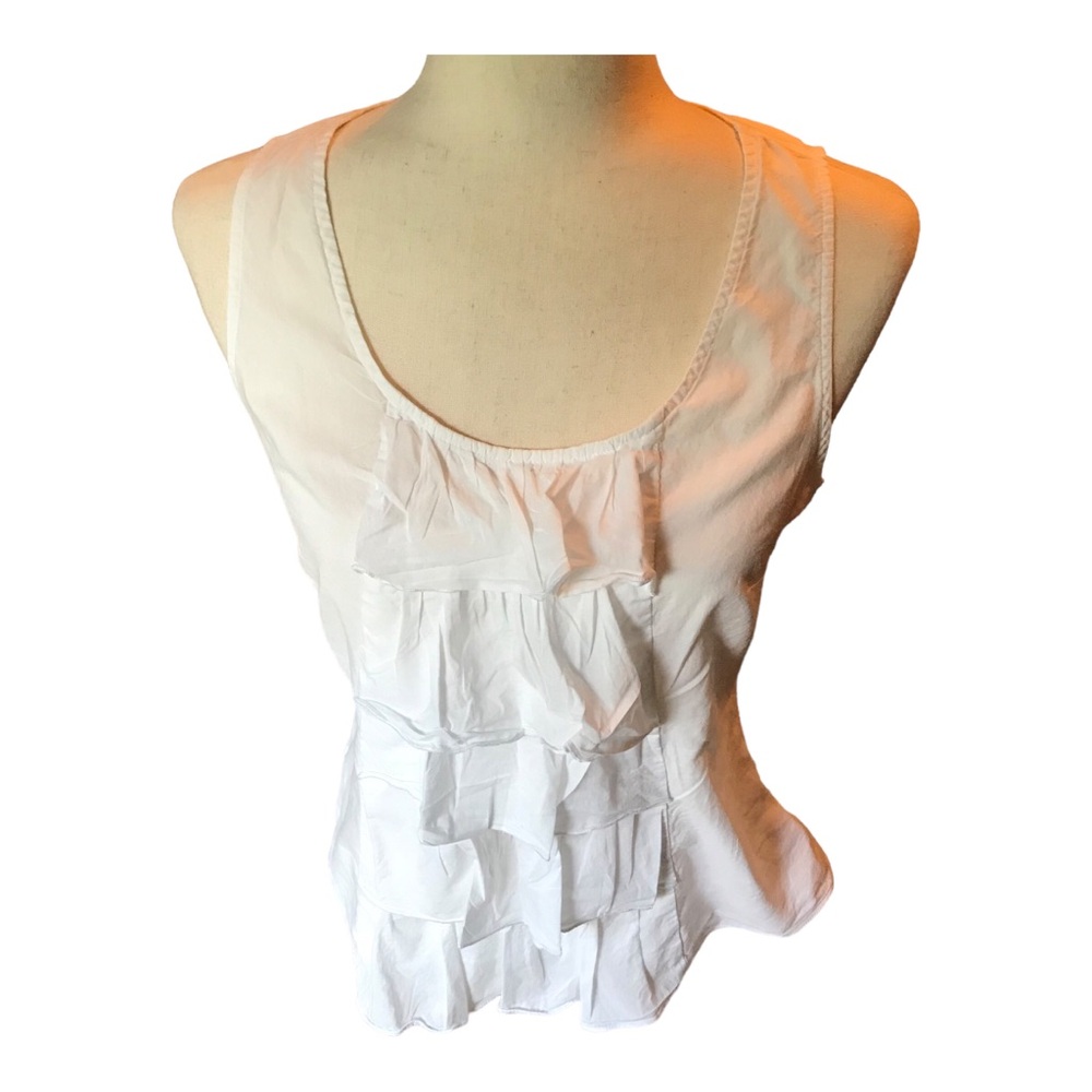 fei Anthropologie White Front Ruffle Blouse